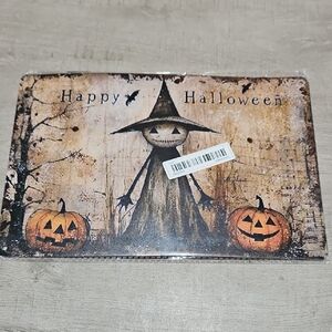 Halloween Witch and Pumpkins Metal Sign